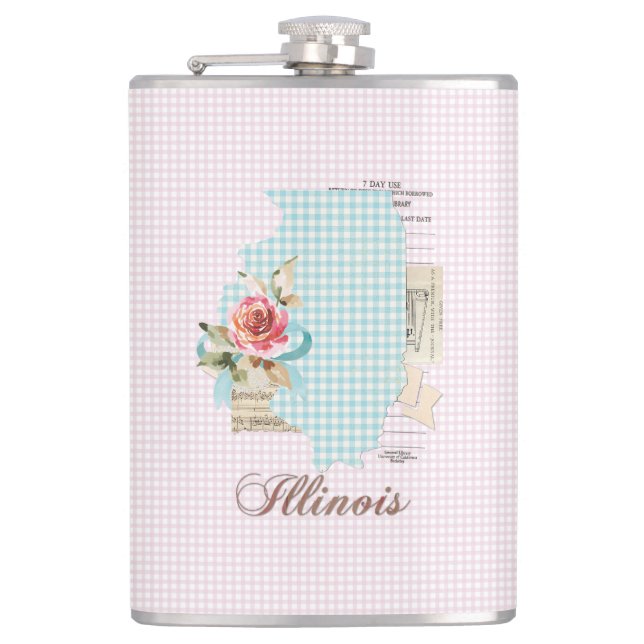 Petaca Pink Gingham Illinois State Vinyl Wrapped Flask (Anverso)