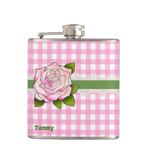 Petaca Pink Gingham y Flask Personalizado Rosa