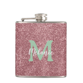 Petaca Pink Glitter Monogram Flask Chic