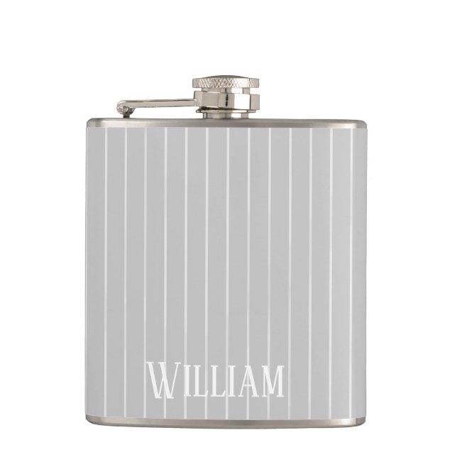 Petaca Pinstripes gris claro personalizado (Anverso)