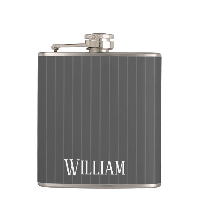 Petaca Pinstripes grises personalizadas (Anverso)