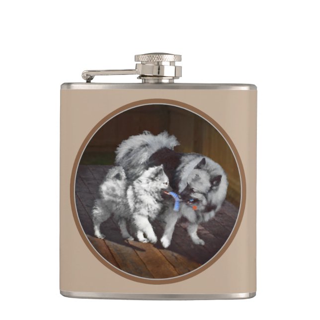 Petaca Pintado Keeshond Playtime - Arte Perro Original. (Anverso)
