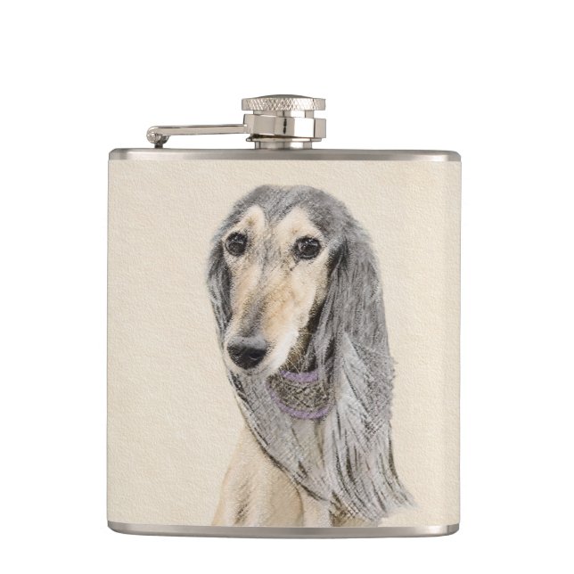 Petaca Pintado Saluki (Amanecer) - Arte Perro Original Cu (Anverso)