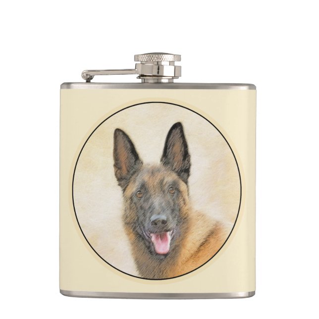 Petaca Pintura belga malinois - Arte de perro original (Anverso)