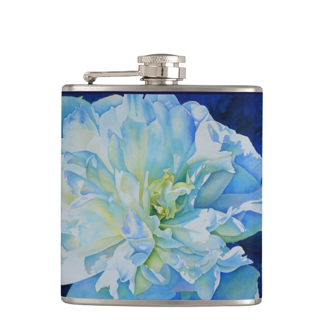 Petaca Pintura de acuarela de color azul blanco romántico (Anverso)
