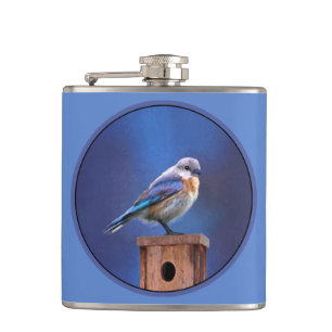 Petaca Pintura de ave azul (hembra) - Arte original de av