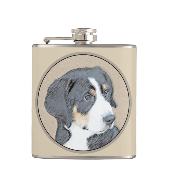 Petaca Pintura de cachorro de perro de montaña de Berna - (Anverso)
