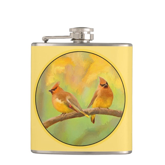 Petaca Pintura de cedro Waxwing - Arte de perro original  (Anverso)