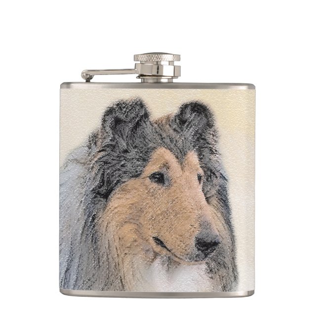 Petaca Pintura de Collie (Rough) - Arte de Perro Original (Anverso)