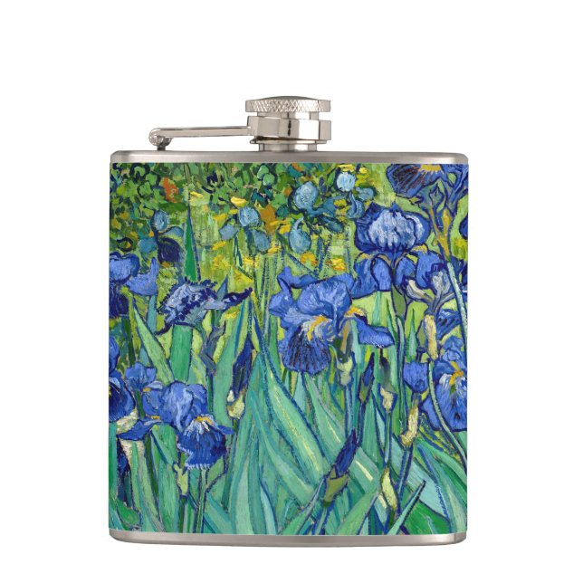 Petaca Pintura de cosecha floral de Irises Vincent van Go (Anverso)