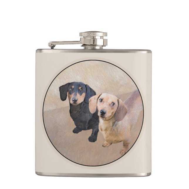 Petaca Pintura de Dachshund (Liso) - Arte de Perro Origin (Anverso)