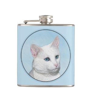 Petaca Pintura de gato blanco - Arte de gato original lin