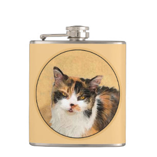Petaca Pintura de gato calico - Arte de gato original lin