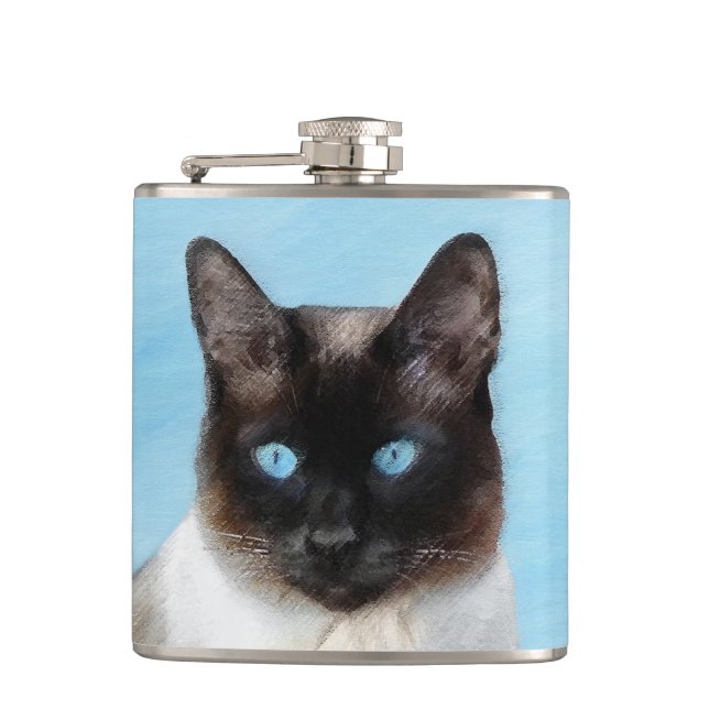 Petaca Pintura de gatos siamesa - Arte de gatos original  (Anverso)