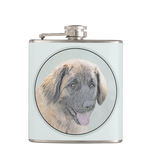 Petaca Pintura de Leonberger - Arte de Perro Original. (Anverso)