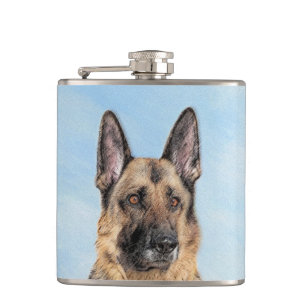 Petaca Pintura de pastor alemán - Arte de perro original