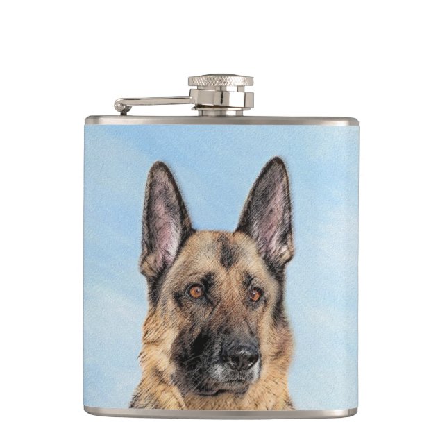 Petaca Pintura de pastor alemán - Arte de perro original  (Anverso)