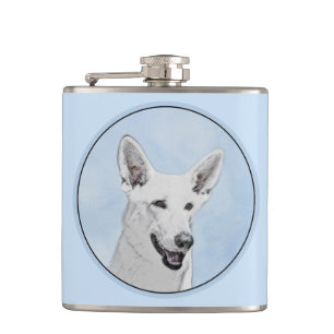 Petaca Pintura de pastor blanco - Arte de perro original