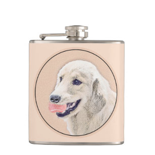 Petaca Pintura de perro de Retriever Dorado con pelota de