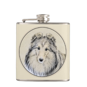Petaca Pintura de perro pastelero de Shetland - Arte de p