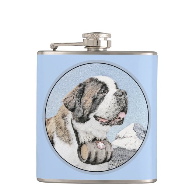 Petaca Pintura de San Bernardo - Arte de Perro Original. (Anverso)