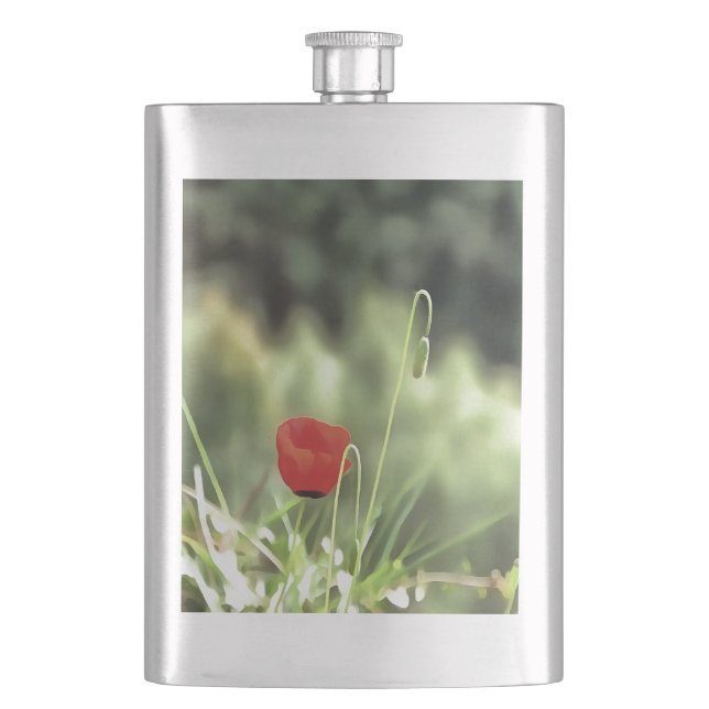 Petaca Pintura de una amapola artística con flores silves (Anverso)