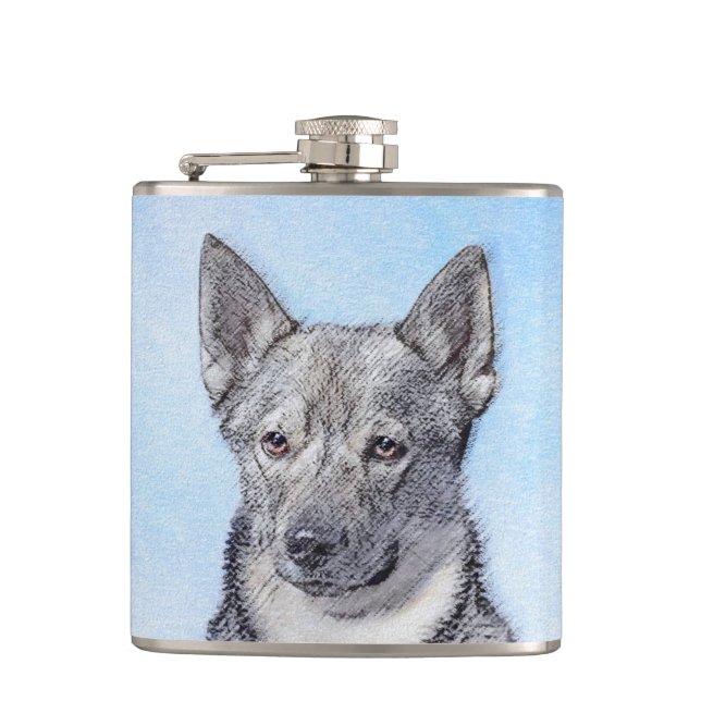 Petaca Pintura de Vallhund Sueca - Arte Perro Original Cu (Anverso)