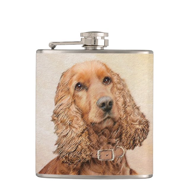 Petaca Pintura española de Cocker - Arte original del per (Anverso)