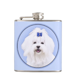 Petaca Pintura maltesa - Arte de perro original muy lindo