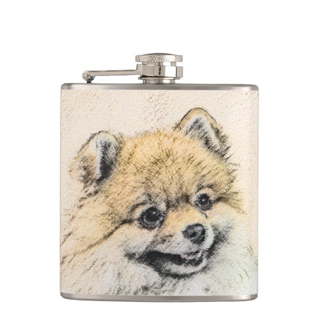 Petaca Pintura Pomerania (Naranja) - Arte Perro Original (Anverso)