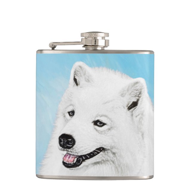 Petaca Pintura Samoyed - Arte Perro Original Cuto (Anverso)
