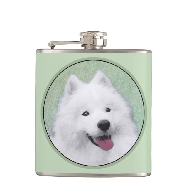 Petaca Pintura Samoyed - Arte Perro Original Cuto (Anverso)