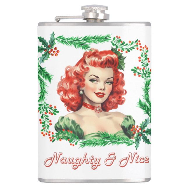 Petaca Pinup de Navidades retro traviesos y bonitos (Anverso)