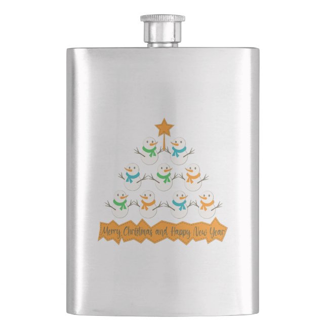 Petaca Pirámide de árboles de Navidad hecha de muñecos de (Anverso)