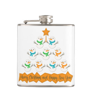 Petaca Pirámide de árboles de Navidad hecha de muñecos de