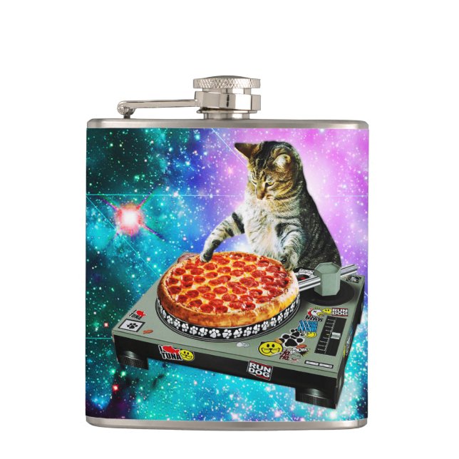 Petaca Pizza del gato de DJ del espacio (Anverso)