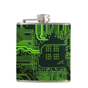 Petaca Placa de circuito electrónico verde del nerd de sa