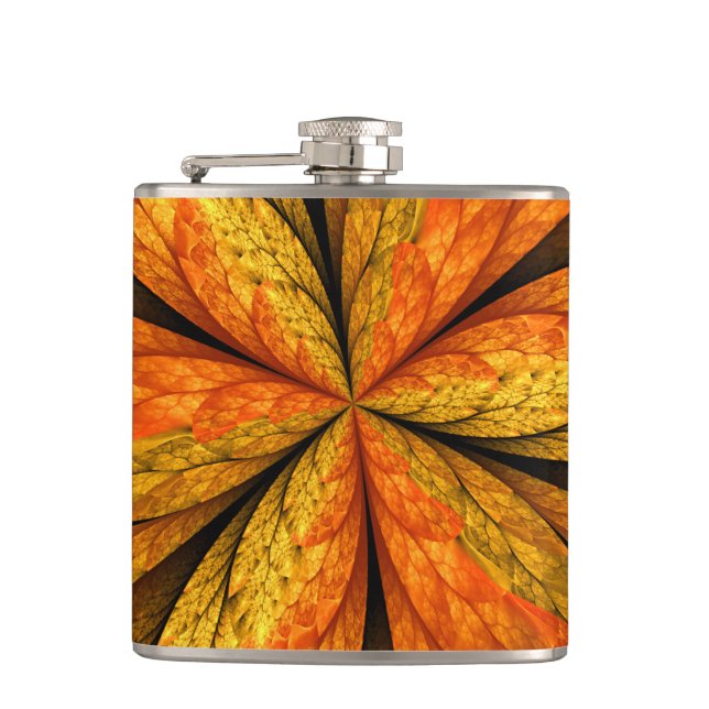 Petaca Planta de otoño, hoja de arte fractal abstracta mo (Anverso)