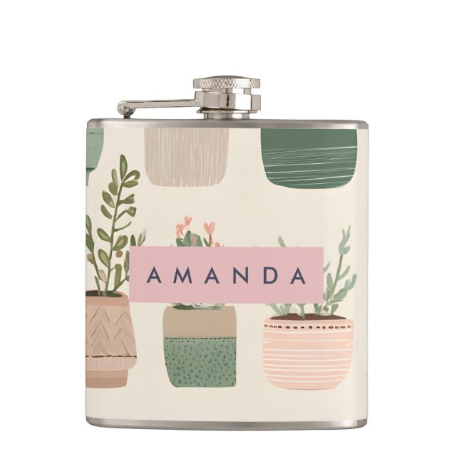 Petaca Planta suculenta en maceta boho moderna personaliz (Anverso)