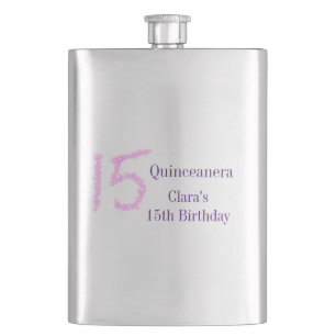 Petaca Plantilla de purpurina rosa Quinceanera 15 años