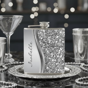 Petaca Plateado Falso Brillo Glam Bling Personalizado Met