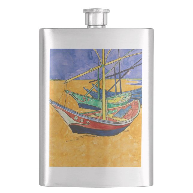 Petaca Playa del Impresionismo de los barcos Van Gogh (Anverso)
