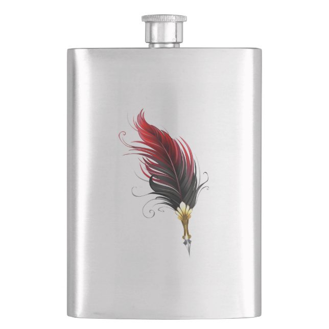 Petaca Pluma de plumas rojas con nido de oro (Anverso)