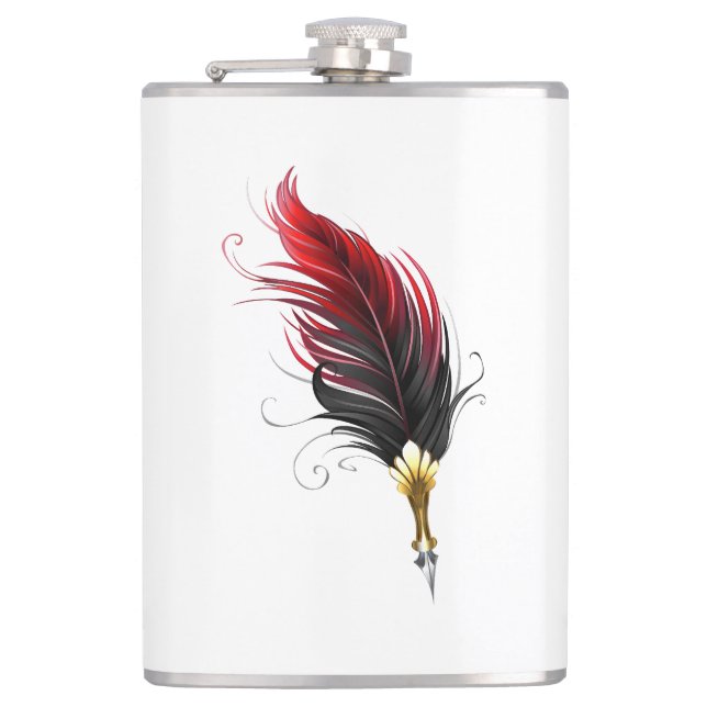 Petaca Pluma de plumas rojas con nido de oro (Anverso)
