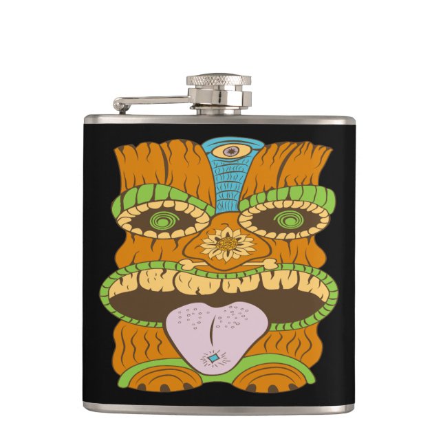 Petaca Poderosa estatua de Tiki en estado de ánimo psicod (Anverso)