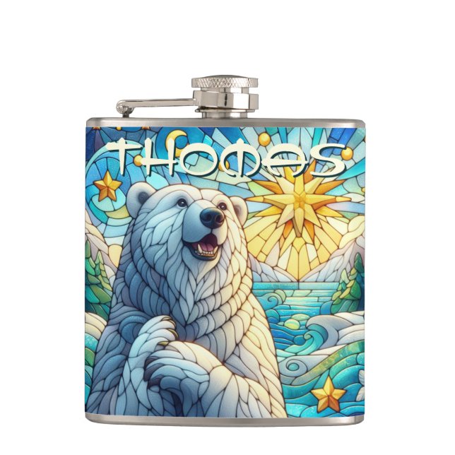 Petaca Polar Bear Faux Stained Glass Personalizado (Anverso)
