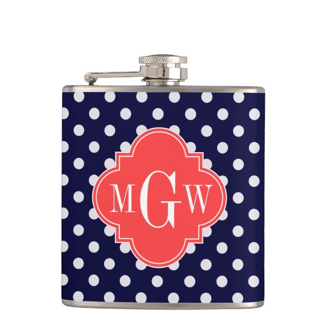 Petaca Polka blanco de la marina puntos Quatrefoil coral  (Anverso)