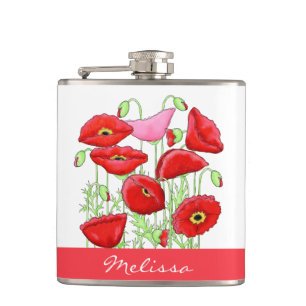 Petaca Poppies rojos Art Custom Name Personalizado