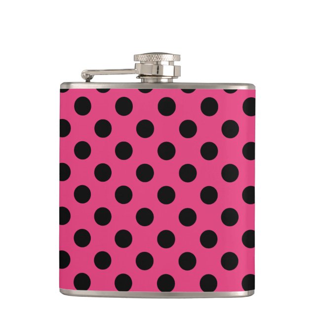 Petaca Pos de polka negro en fucsia (Anverso)