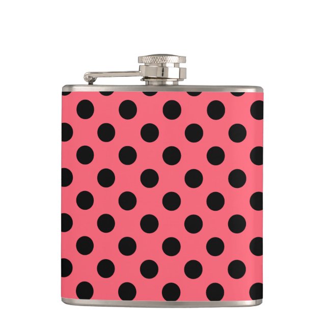 Petaca Pos de polka negro sobre el coral (Anverso)